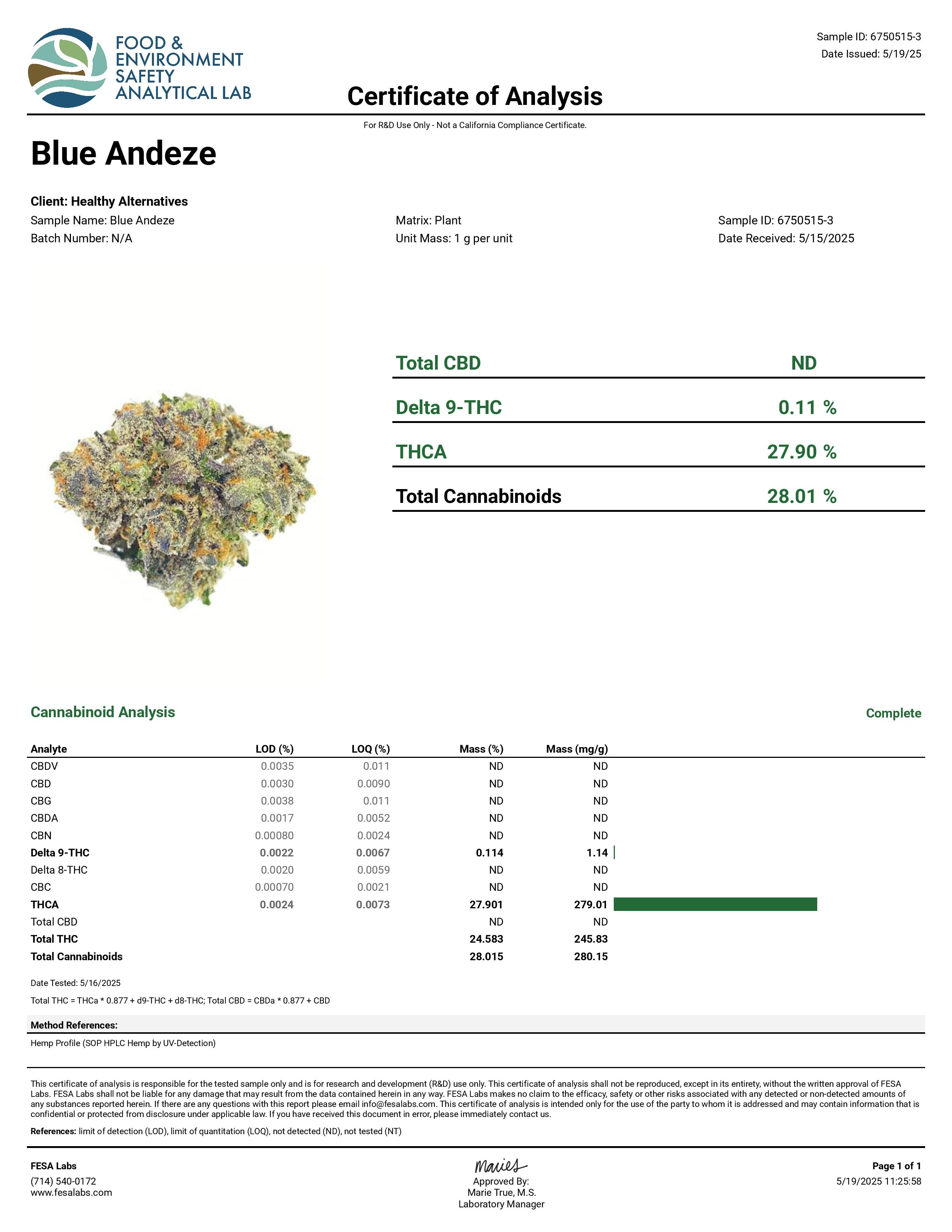 THCa Buds & Flower -Light Dep - Blue Andeze 7G — photo 3