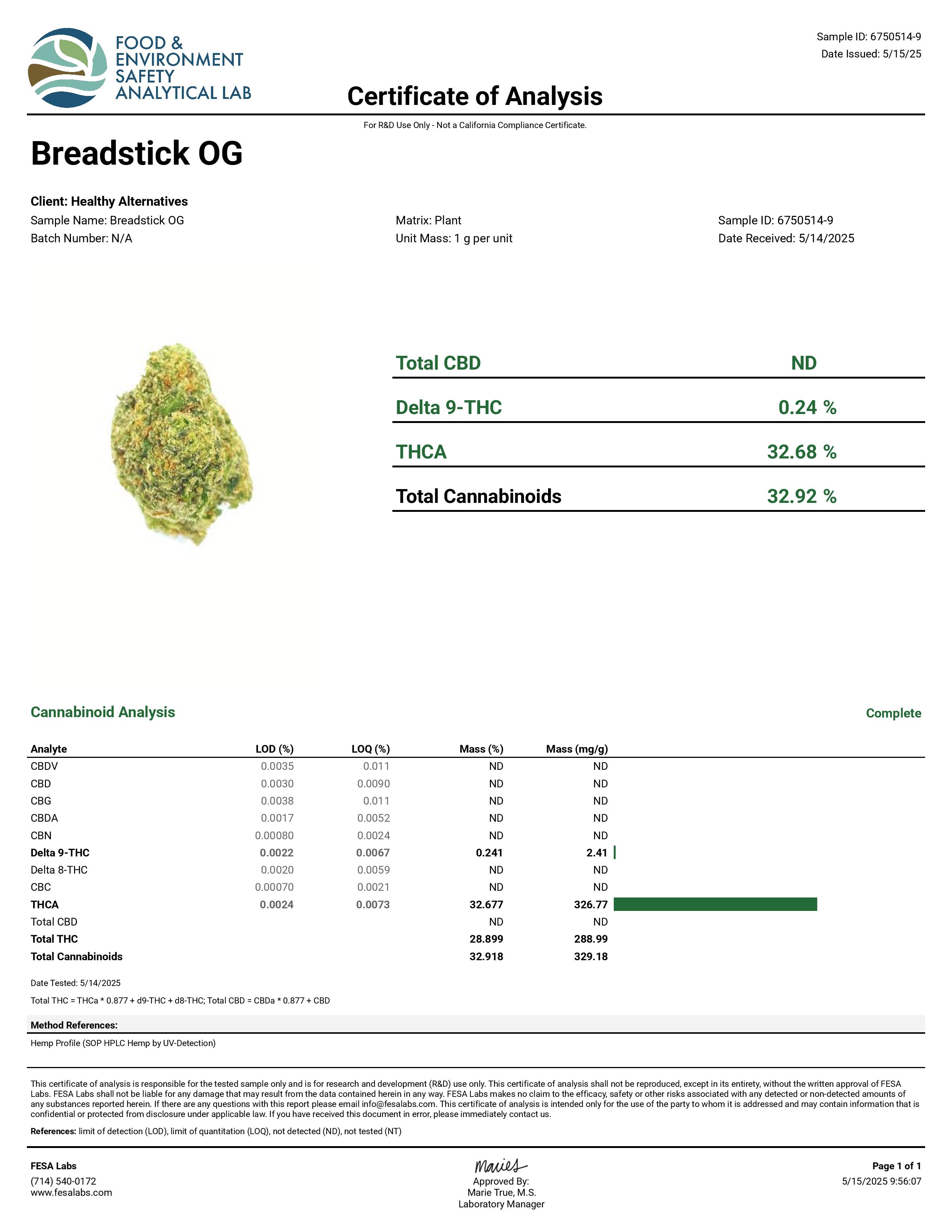 THCa Buds & Flower -Light Dep - Breadstick OG 7G — photo 3
