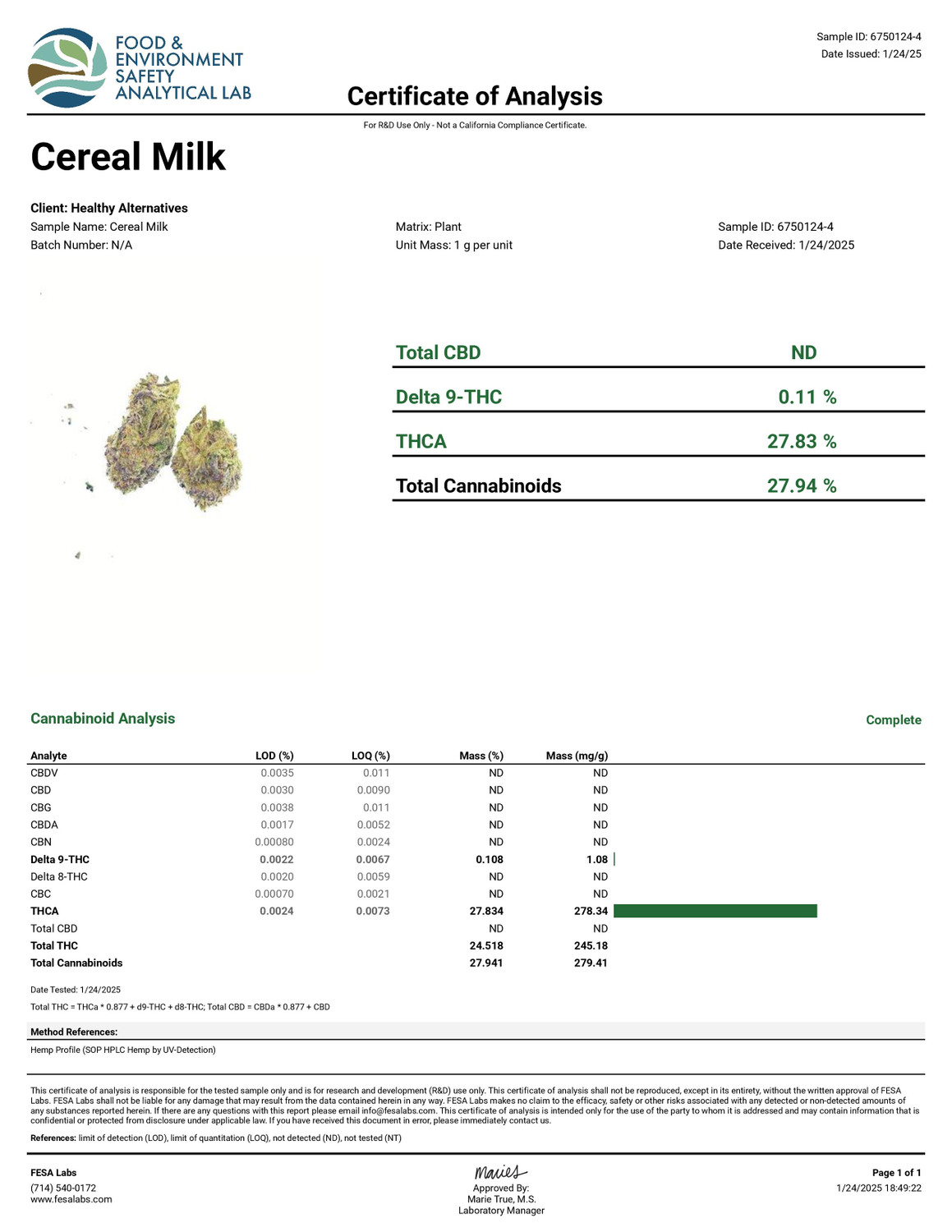 THCa Buds & Flower -Light Dep - Cereal Milk 7G — photo 3