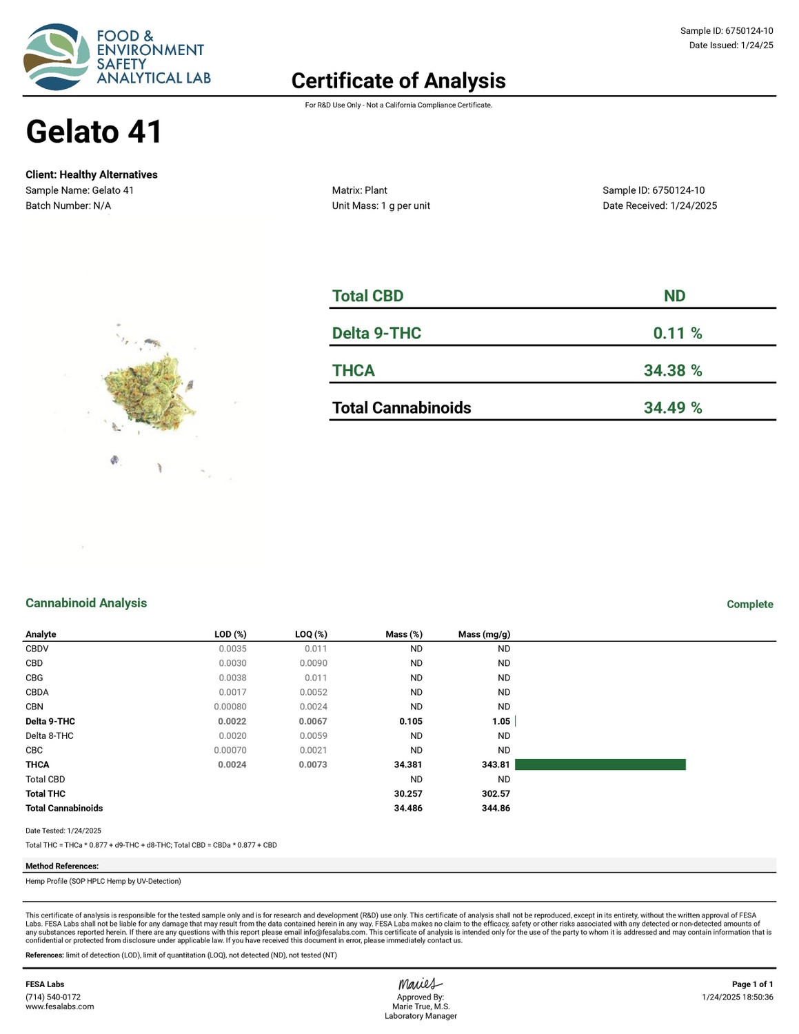 THCa Buds & Flower -Light Dep - Gelato 41- 7G — photo 3